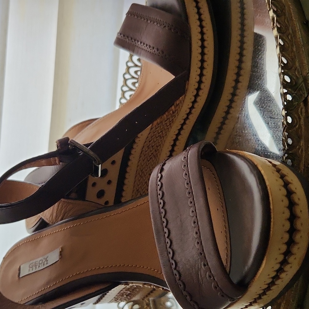 New, Never Worn  Dark Brown and Tan Wedge Sandals